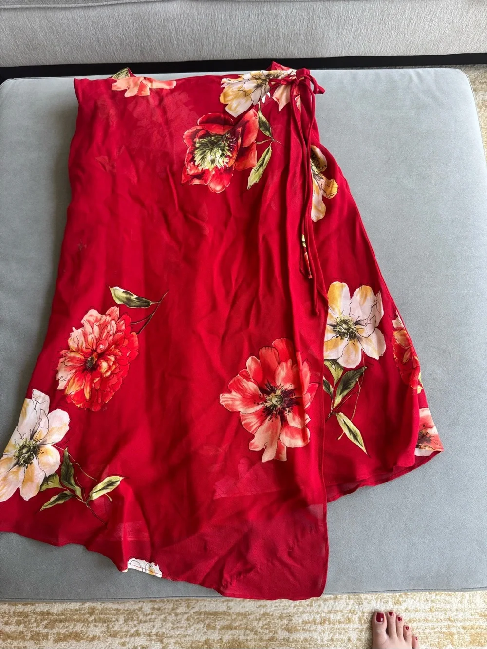 Y2k Donna Ricco Red Floral Wrap Midi Dress